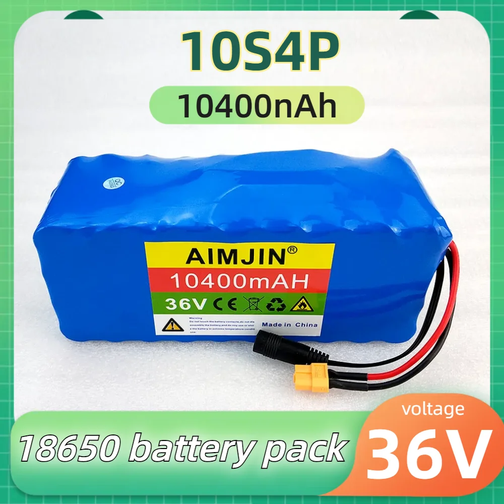 36V 10400mAh Lithium Ion Battery 10S4P - High Capacity for Electric Bicycle Scooter 750W 1000W with Built-in 30A BMS