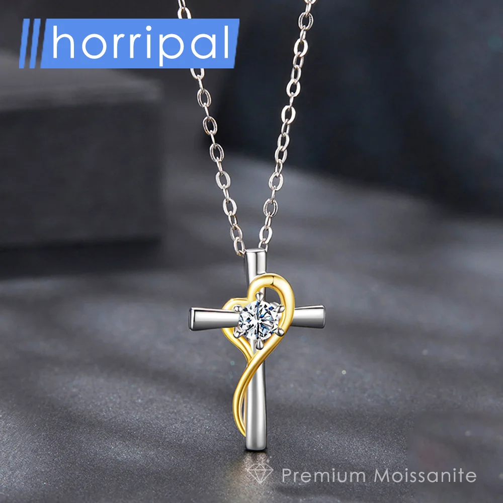 

Heart Cross Necklace Pendant for Women D VVS1 Moissanite with Certificate Pure Silver Plated 18K White Gold Waterproof Jewelry