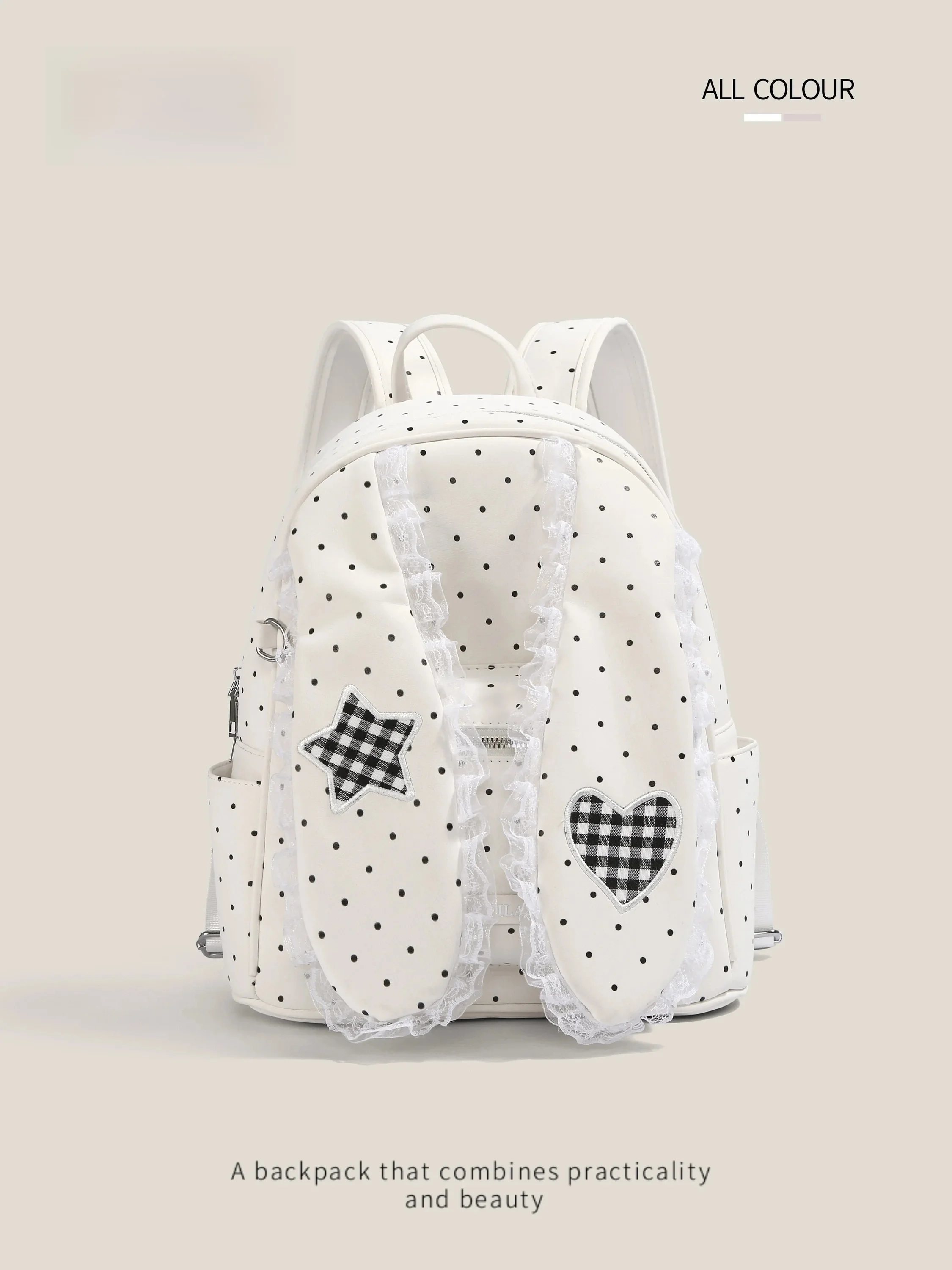 zgzy-rabbit-print-women's-backpack-lightweight-travel-bag-korean-style-polka-dot-high-aesthetic-value-2026-new-summer-bag
