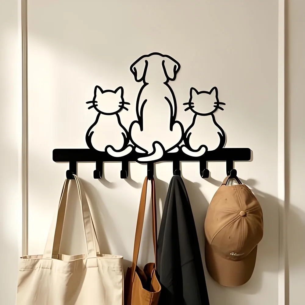 CIFBUY Cute Puppy Cat Wall Hooks Black Metal Multi Hook Rack Pet Decor Home Organizer Daily Storage Wall Art