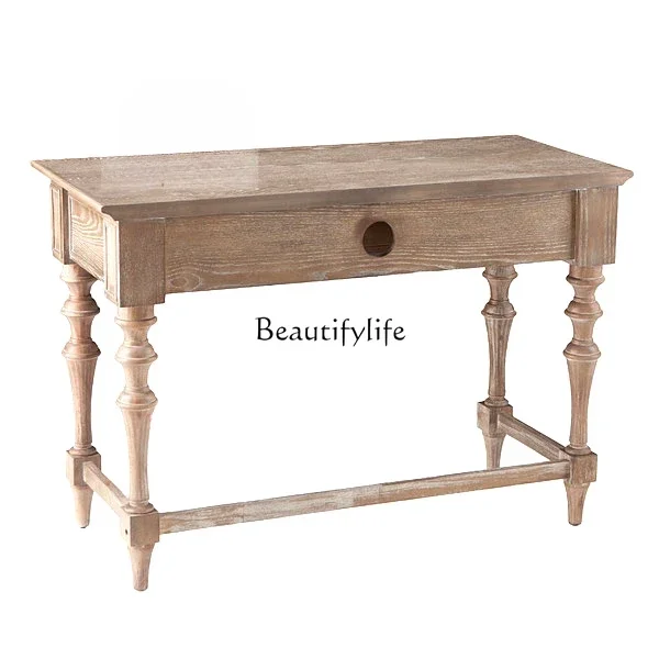

American country red oak desk single solid wood office French retro weathered white and old