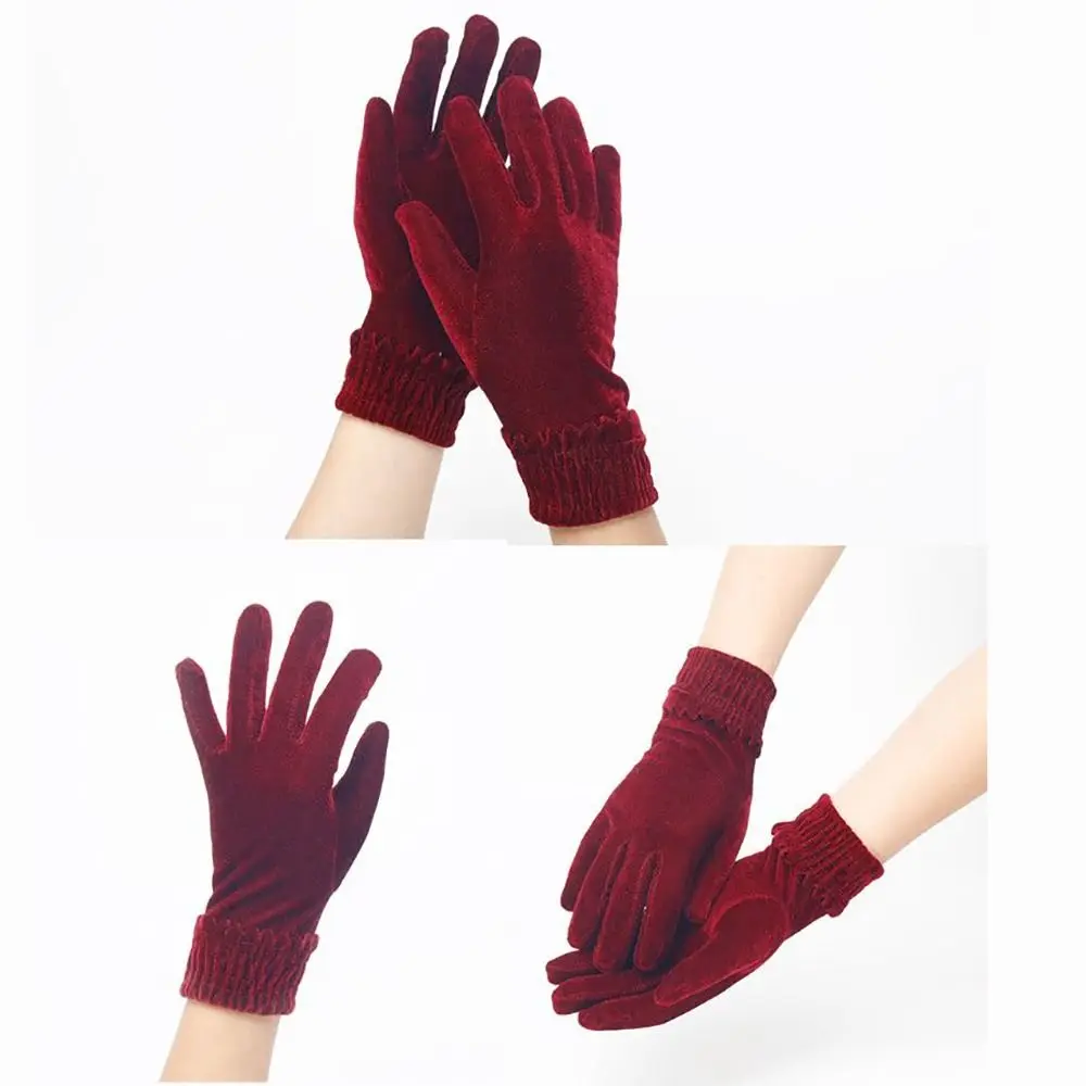 قفازات مخملية سميكة جديدة بلون سادة قفازات كاملة الأصابع قفازات دافئة فروي للخريف والشتاء #3