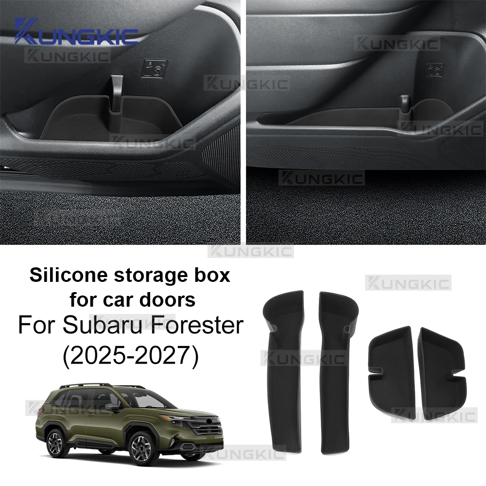 Silicone For Subaru Forester 2025 2026 2027 Black Door Pocket Storage Organizer Insert Tray Anti-Dust Door Slot Car Decor 4pcs