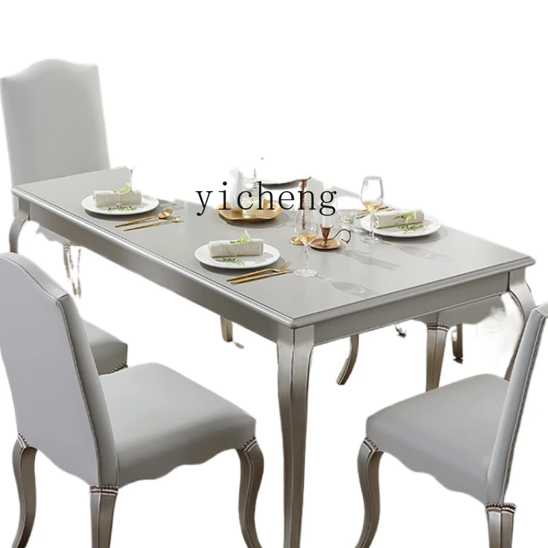 

ZK Light Luxury Dining Tables and Chairs Set Modern Simple All Solid Wood Small Apartment Home Retro Rectangular Dining Table