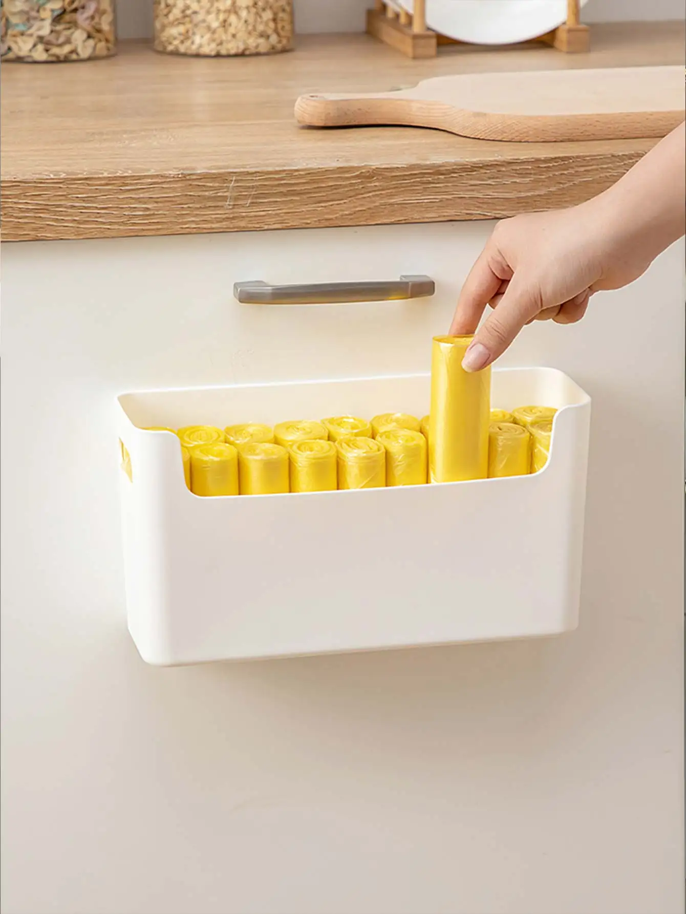 Punch Free Cabinet Door Organizer Plastic Wall-mounted Storage Box Sponge Holder Kitchen Storage Organization For Cling Film view 5