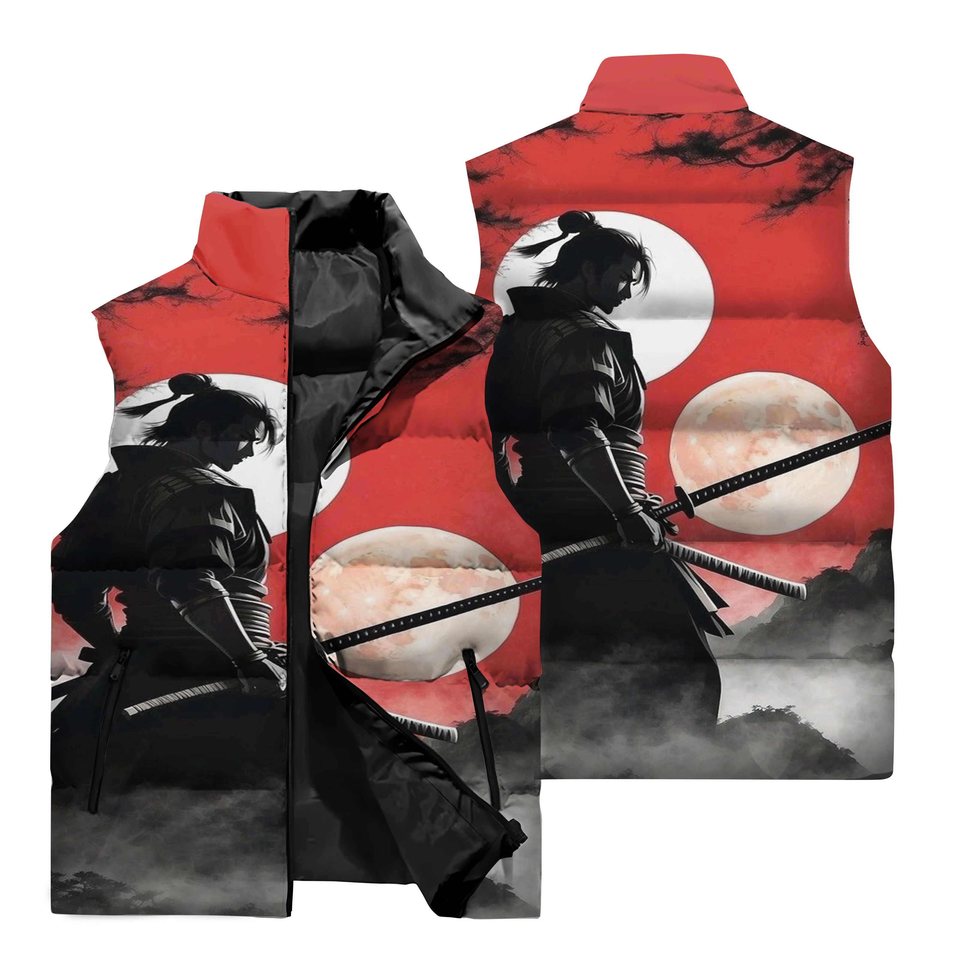 Winter Men\'s Sleeveless Vest 3D Printed Samurai Jacket Outdoor Cycling Windproof Jacket Street Hip Hop Casual Fashion Clothing