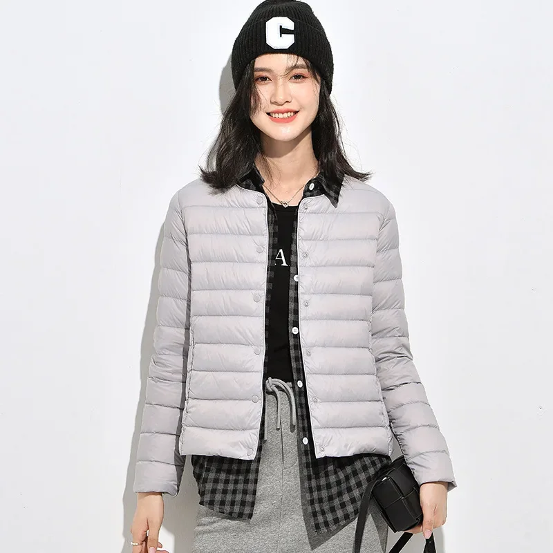 2025 New Lightweight Short Down Jacket Women's Fashion Round Neck Inner  Warm Winter Outerwear Nylon Fabric