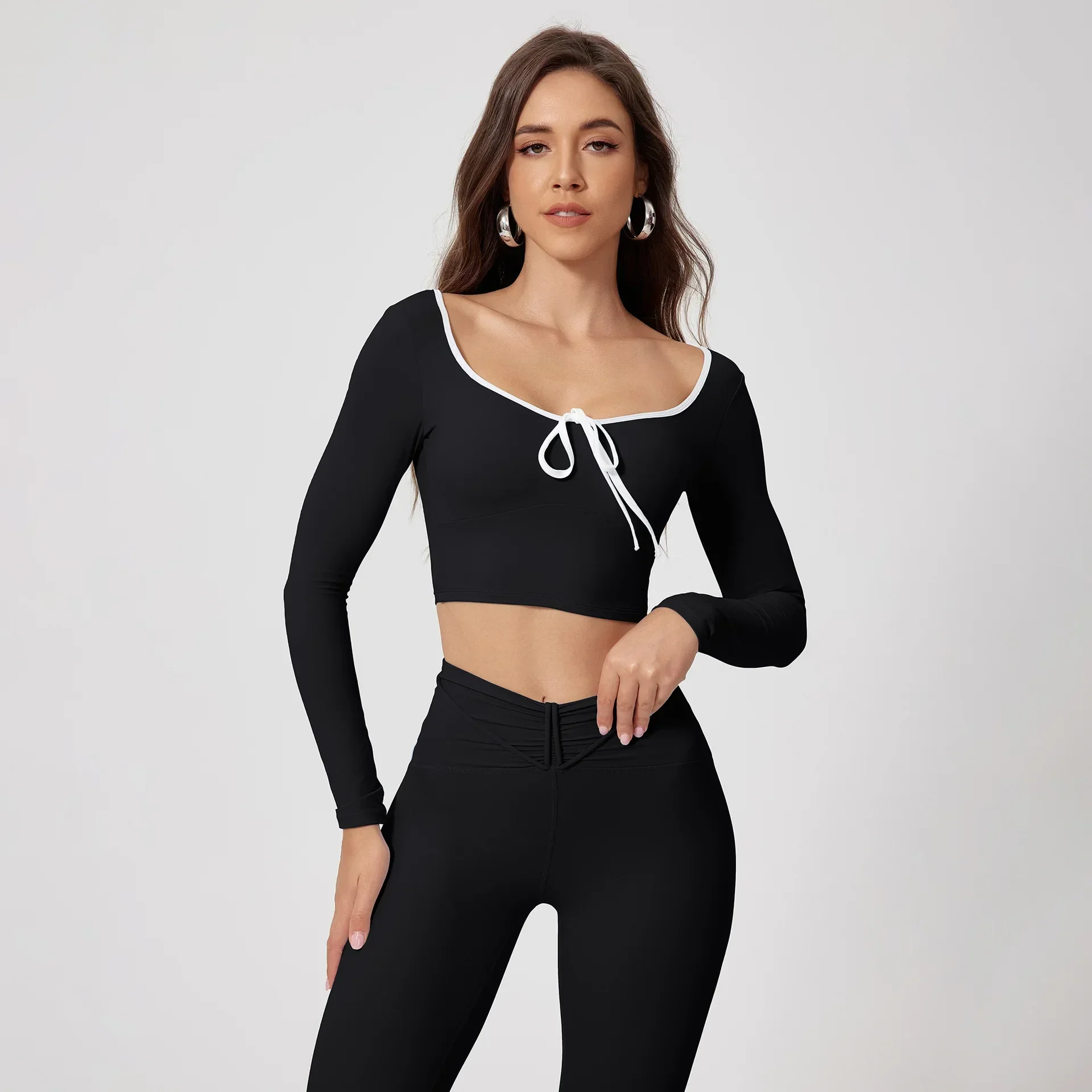 Seamless Yoga Sets Sports Fitness High Waist Hip Raise Pants Long-Sleeved Suit Running Workout Gym Leggings Set for Women image 4