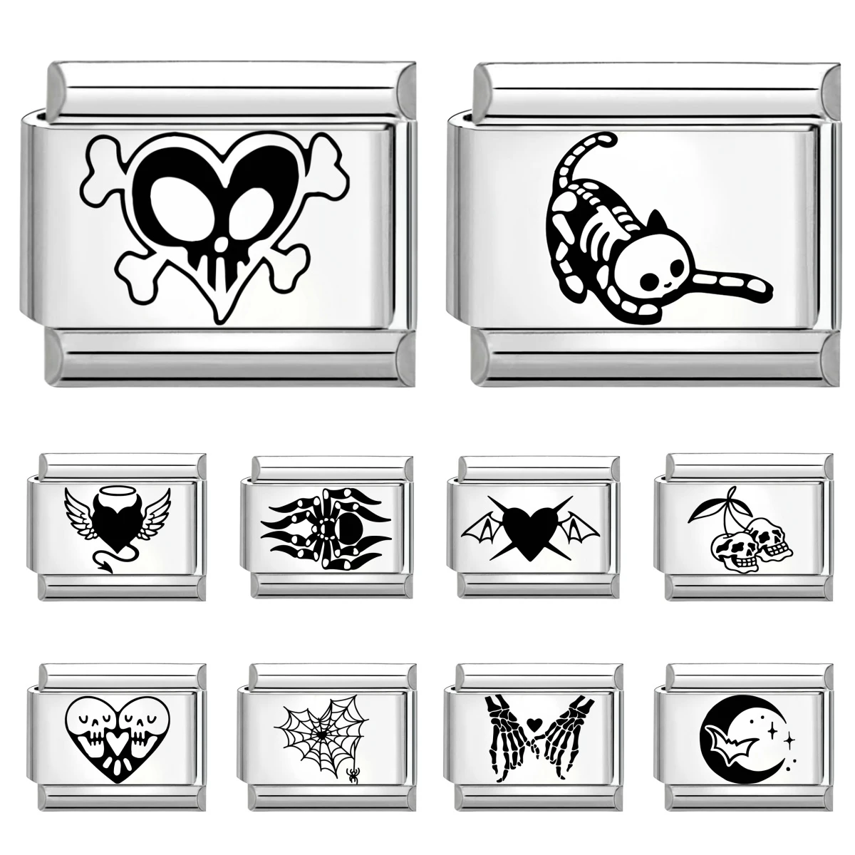 Y2K Laser engraving Hallowmas Cat Charm Italian Links Fit 9mm Bracelet Stainless Steel Women Making DIY Jewelry Gifts  Wholesale