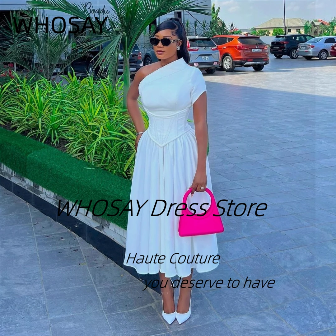 WHOSAY Midden-Oosten Vrouwen Dragen Galajurken Een Schouder Korte Mouw Cocktail Party Een Lijn Avond Banket Jurk Aangepast