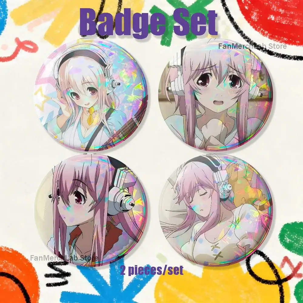 Super S-sonico Anime Brooches for Backpack Accessories 25,32,44,58,75mm Round Enamel Pins 2-piece set Cartoon Anime Badge