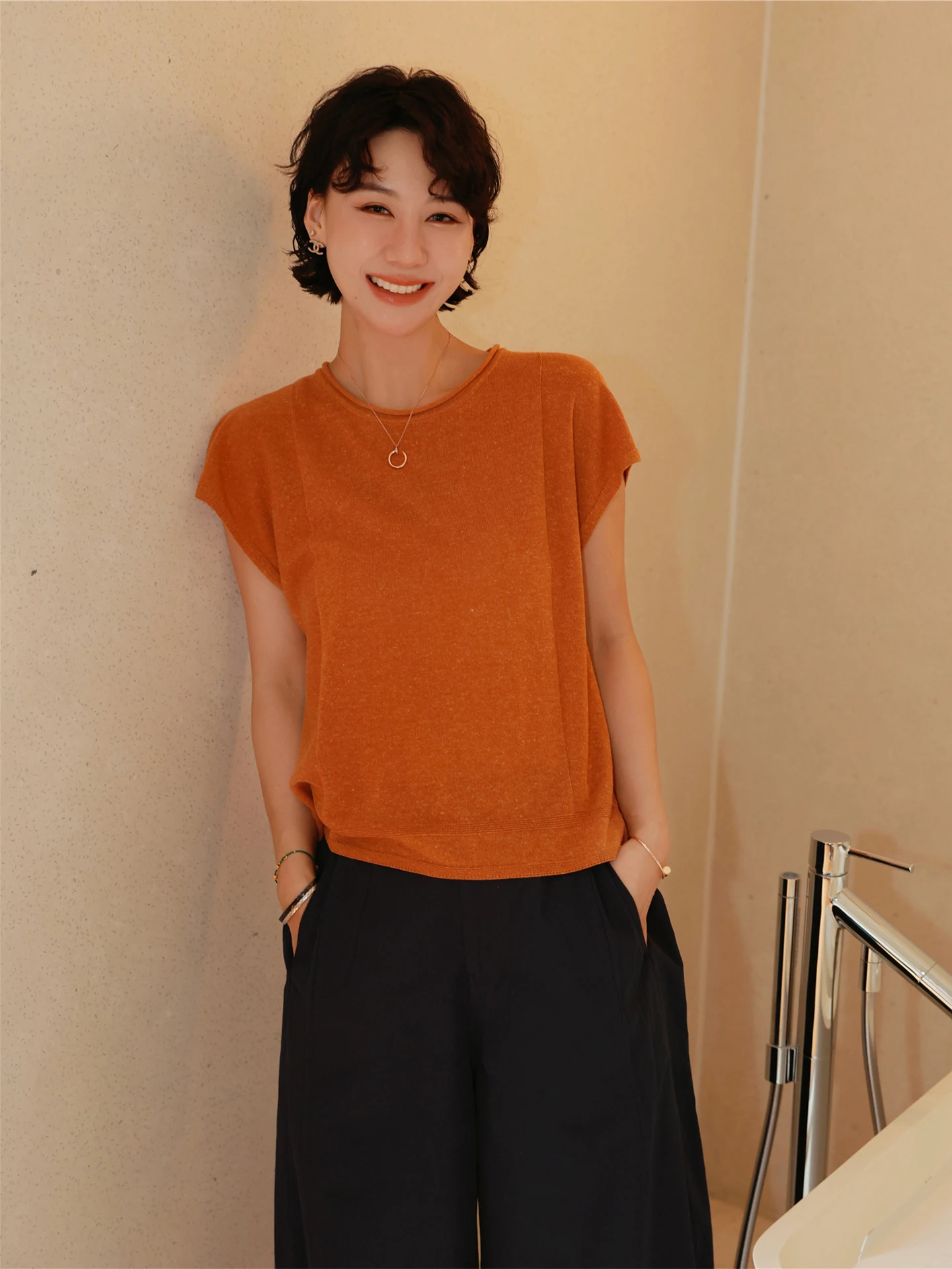 

Женская летняя дышащая футболка TT Early Cloud Weave Texture с круглым вырезом, без рукавов, вязаная, свободного кроя, приталенная, с рукавами «летучая мышь»