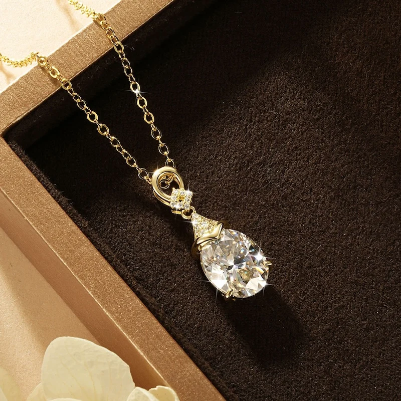 Rrjzz Luxury 8x10mm Oval Cut D-Color Moissanite Pendant Necklaces 3CT Promise Engagement Necklace for Women GRA Jewelry Gifts