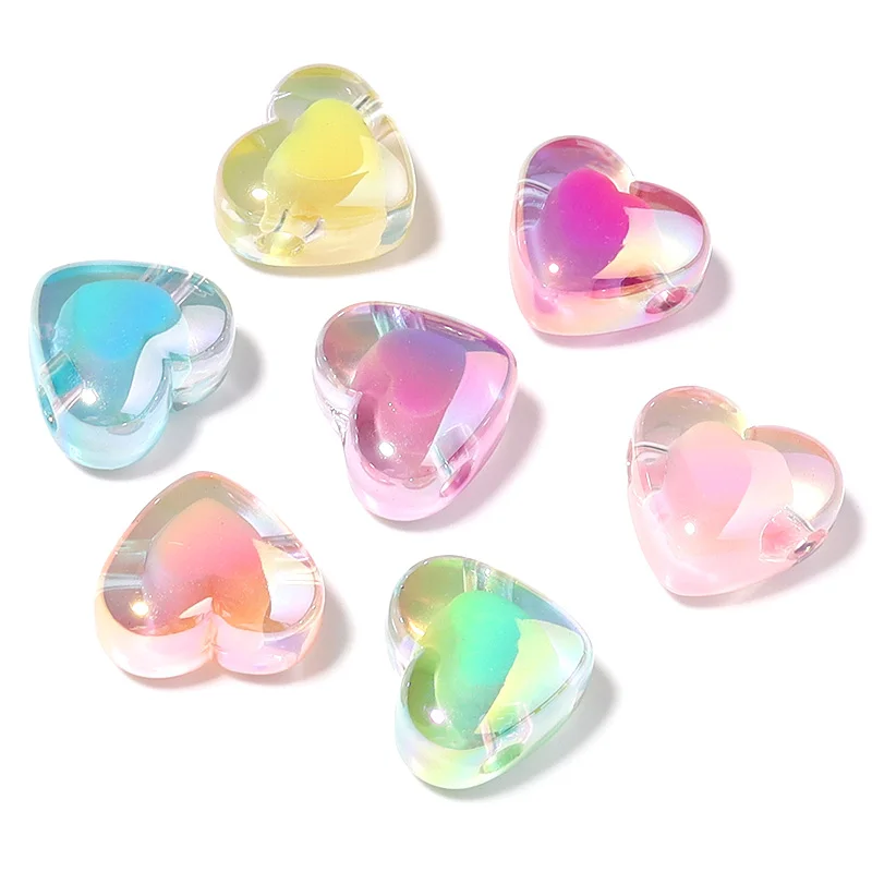 10 Stück 18 x 16 mm Acryl-Herzperlen, glänzend, farbig plattiert, lose Abstandsperlen für die Schmuckherstellung, DIY-Halskette, Armband, Telefon, Schlüsselanhänger