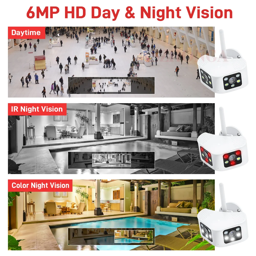 ASZHONGA 8MP Dual Lens Panoramic Fixed Camera 180° Wide Viewing Angle WIFI 4K Outdoor Camera AI Human Detection IP CCTV Cam