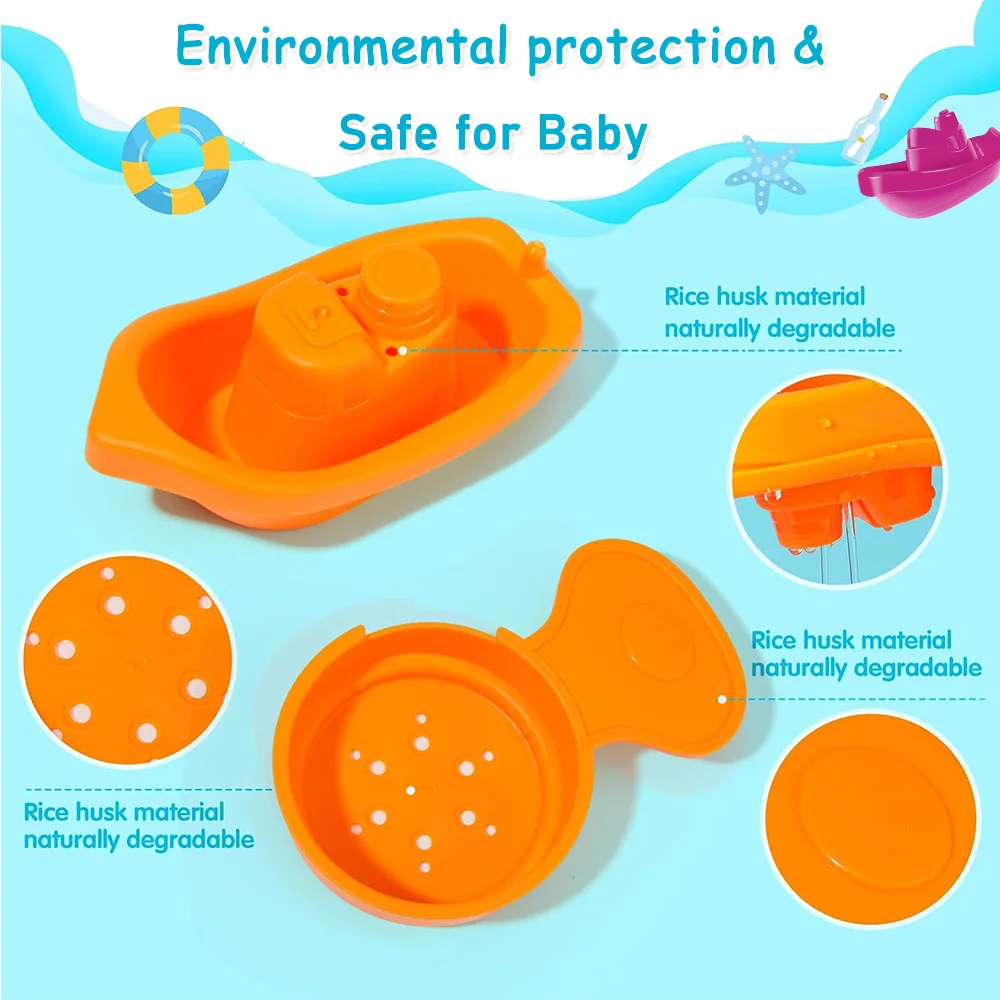 Jouets de bain pour bébé, jouets de bateau et de cuillères empilables, cadeau d'intelligence pour l'éducation précoce, jouet pour bébé à tour pliante à tasse empilée de couleur arc-en-ciel