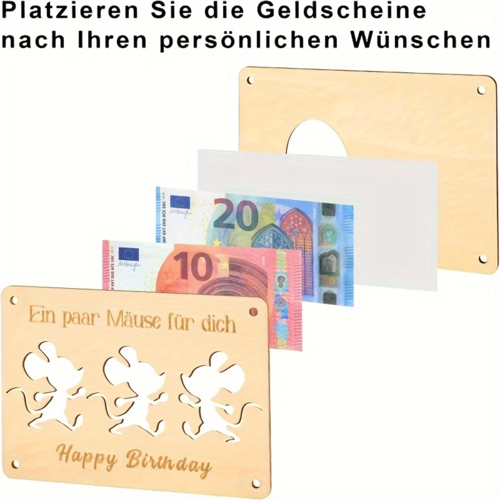 1set happy birthday wooden mouse-shaped card holders in motion for home desktop decoration creative office supply gift