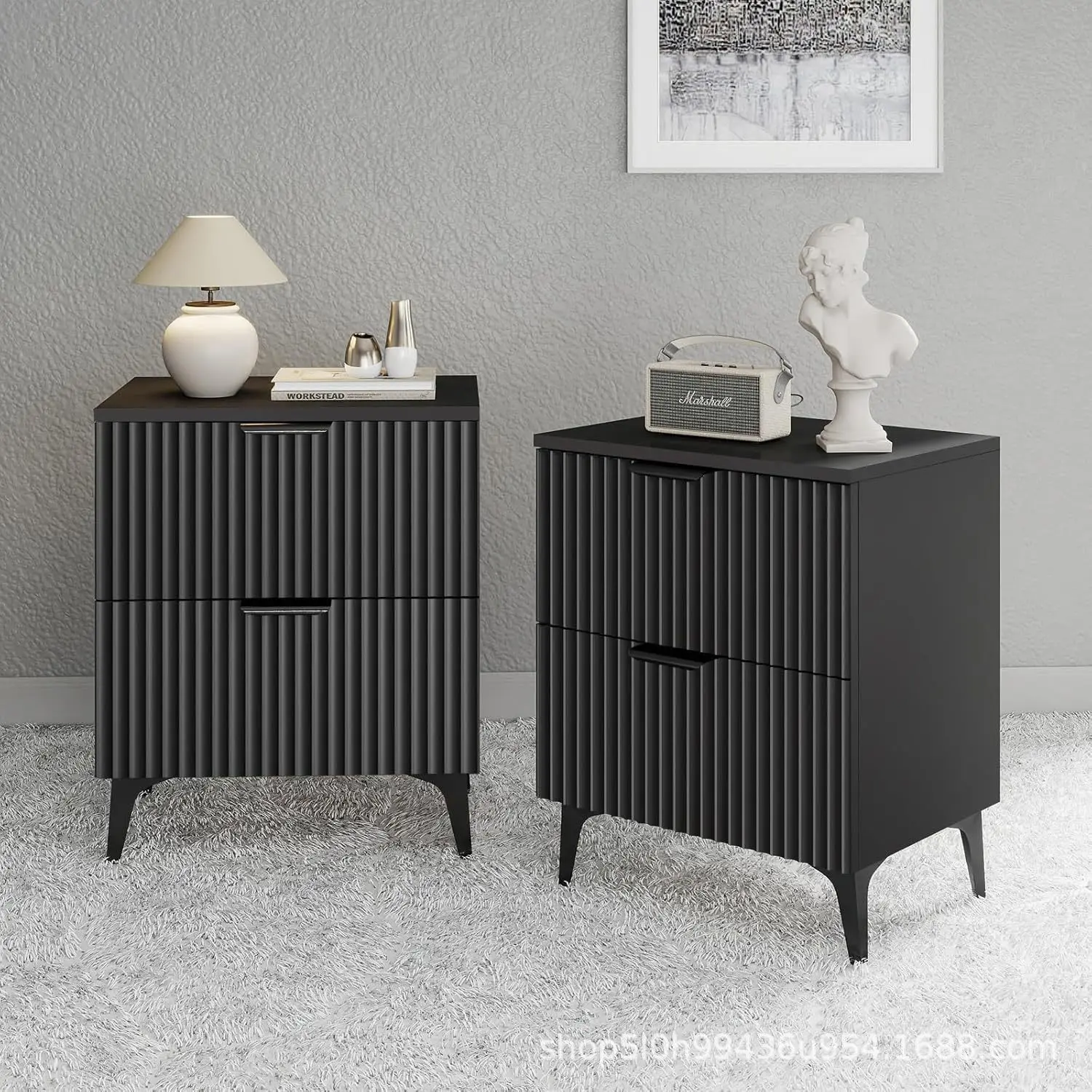 DSA Bedroom Black Bedside Table Drawer Bedside Table Furniture with Gold Metal Feet
