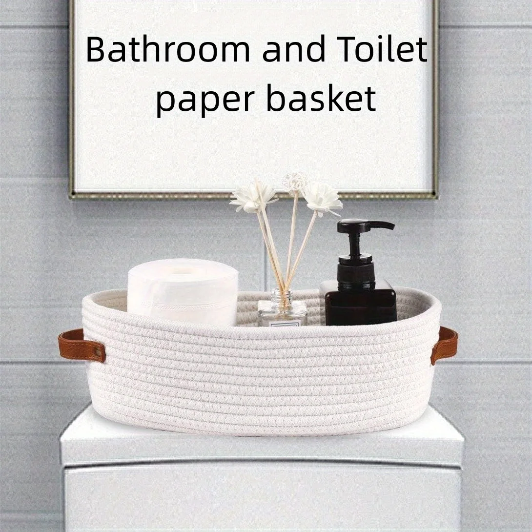 1 multifunctional woven storage basket with dual handles - perfect for desktop organization and toilet paper holder