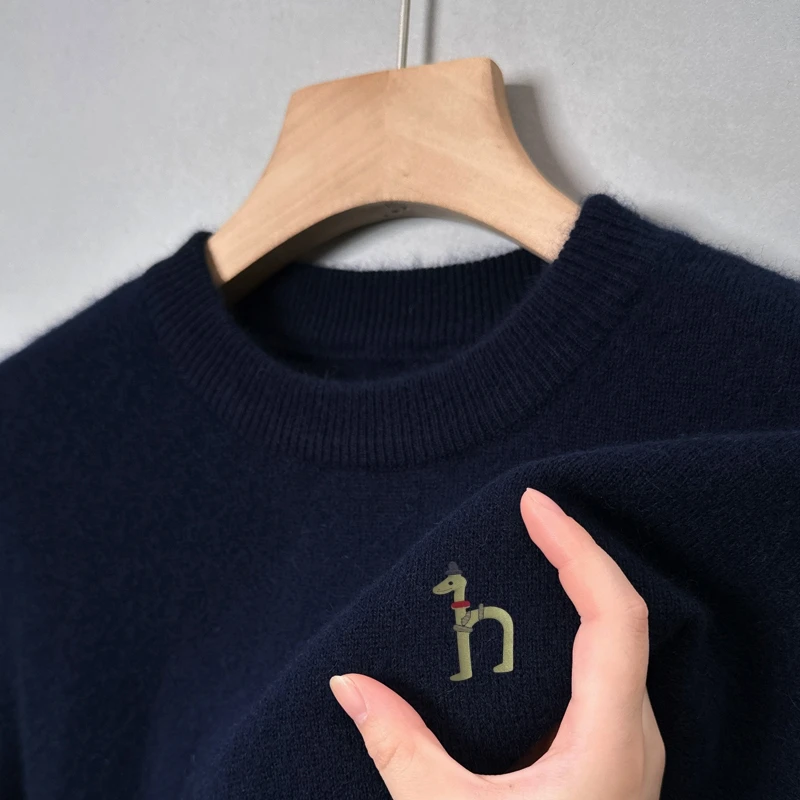 

High-end Luxury Wool Men's Knitted Sweater O-Neck Cartoon Print Soft Pullover Winter New Business Fashion Trend Warm Men's Wear