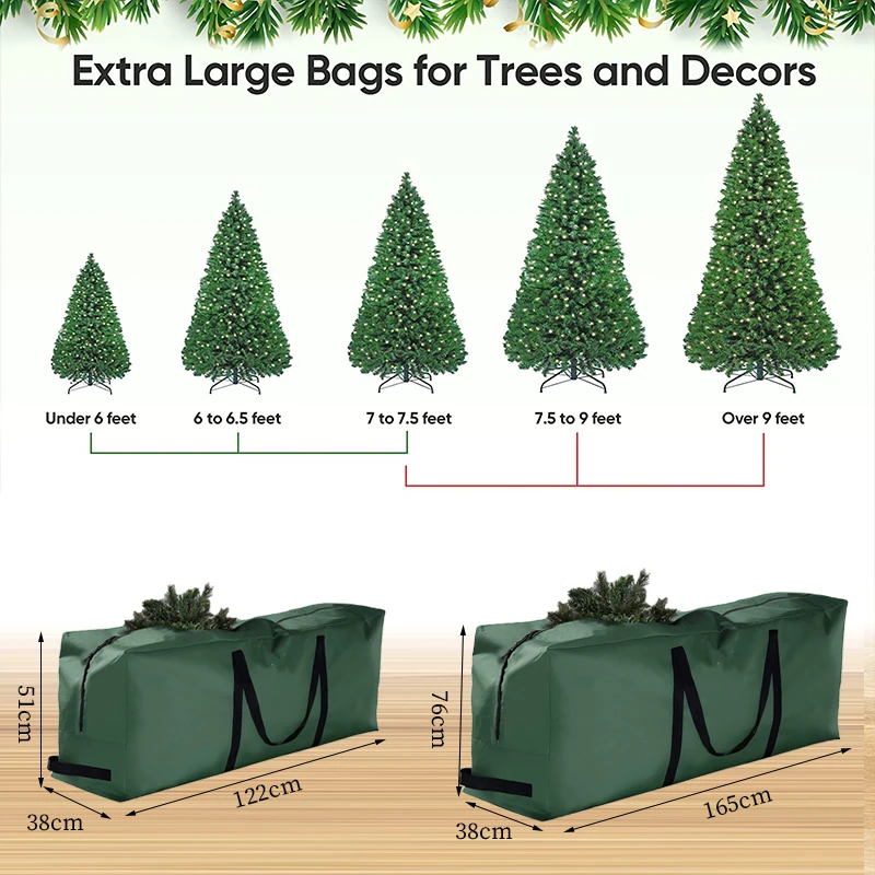 Large Christmas Tree Bag Storage Tub High xmas Tree Decoration Wreath Storage Box Handles Waterproof And Durable Home Organizer