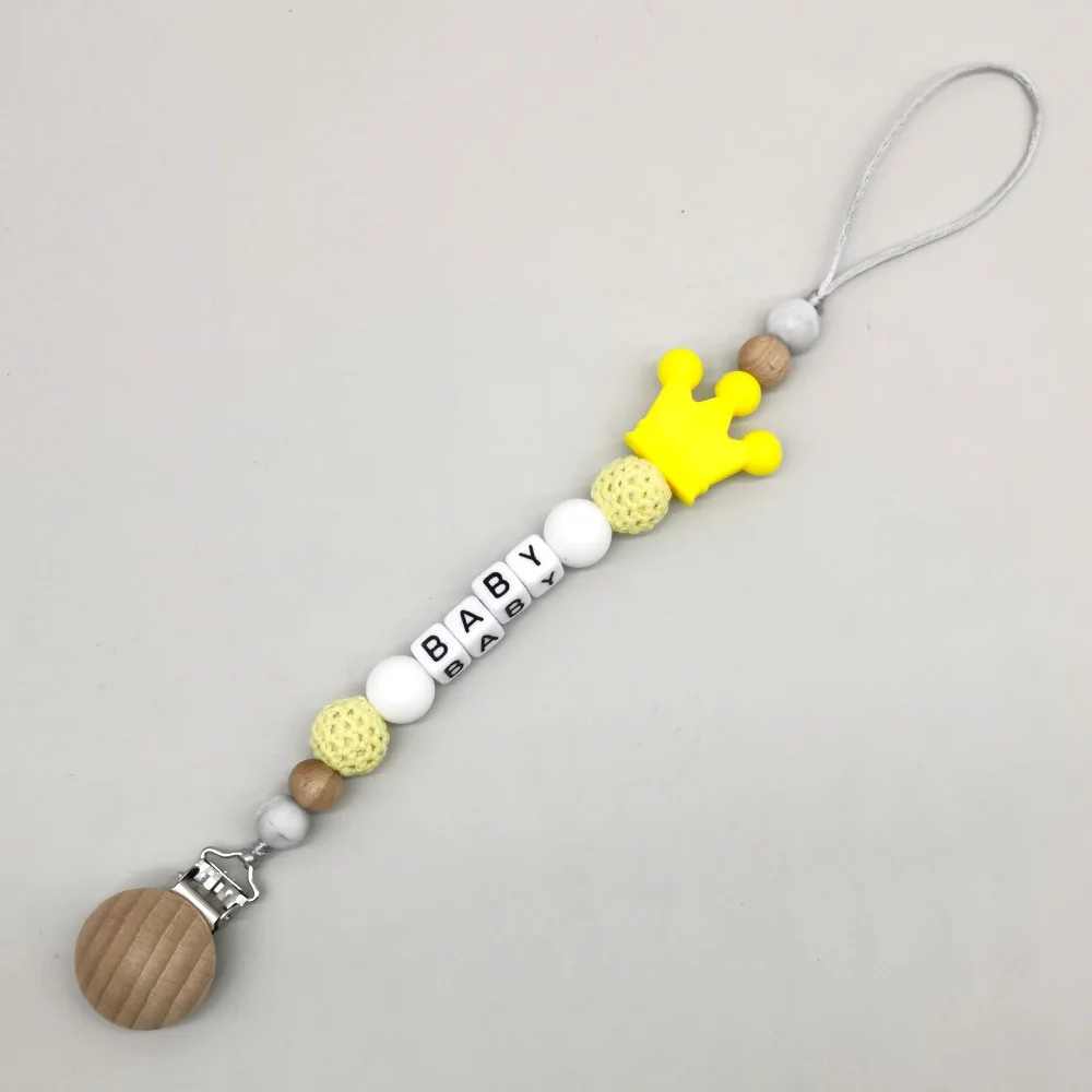 シリコンクラウンおしゃぶりチェーン BPAフリー ベビーおしゃぶりホルダー ラウンドクロシェビーズ付き - 幼児用ソフト歯固めおもちゃ