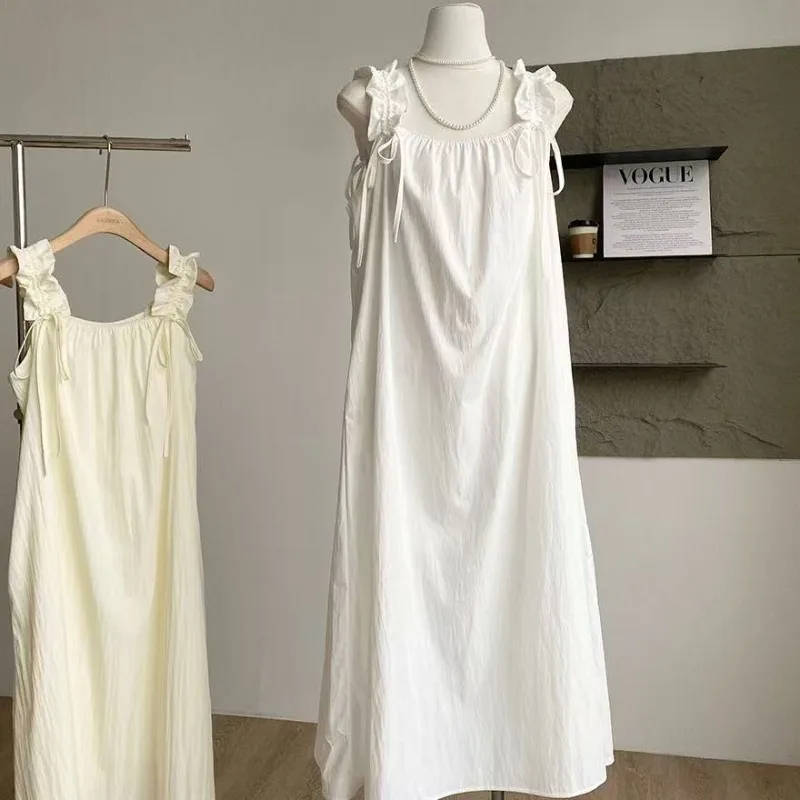 

Holiday Wind Square Collar Off-shoulder Drawstring Dress 2025 New Summer Fashion Temperament Women Korean Soft Long Skirt