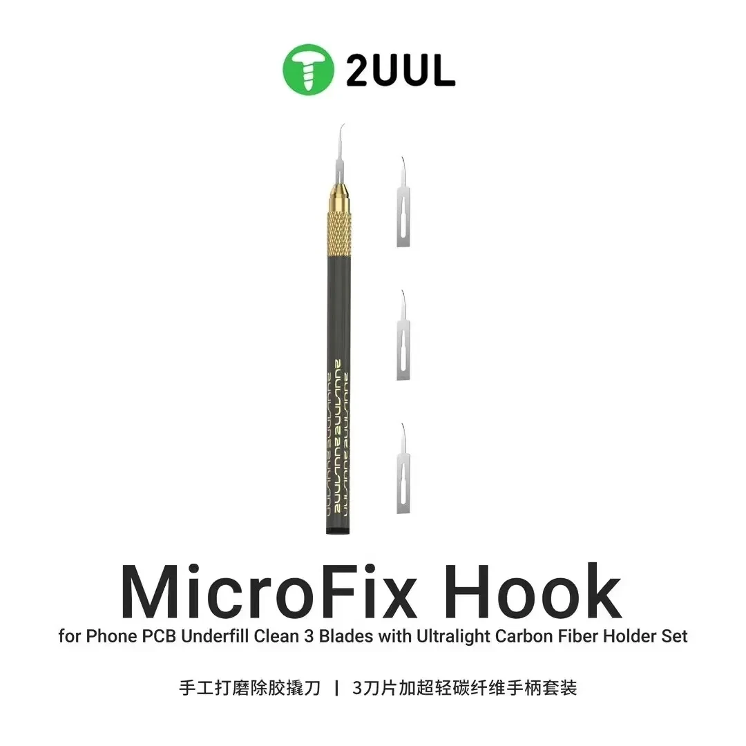 

2UUL DA12 MicroFix Hook for Phone PCB Underfill Clean 3 Blades with Ultralight Carbon Fiber Holder Set