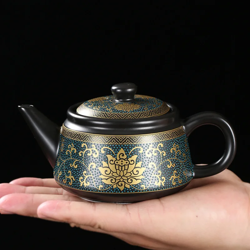 

Household Chinese Teapot Tea Maker Set Elegant Classical Matte Black Ceramic Tea Ceremony Accessories Puer Services Pot Teaware