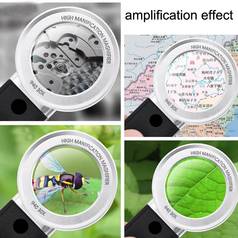30X 이중 레이어 광학 돋보기, 3 LED 1 UV 라이트, 휴대용 스탬프, 노인용 보석 루페, 독서 시계 수리