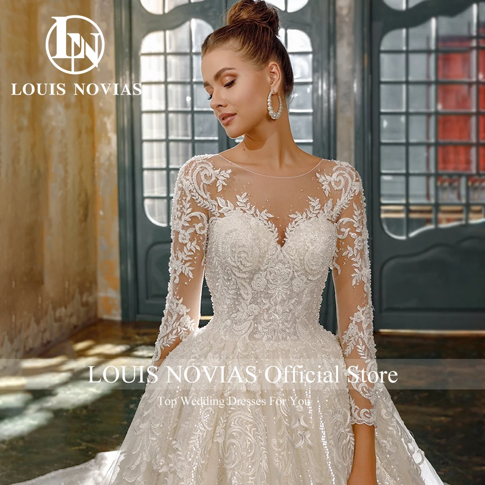 LOUIS NOVIAS Luxury Ball Gown Wedding Dress For Women 2023 Long Sleeve Glitter Beading Appliques Wedding Gown Vestidos De Novia