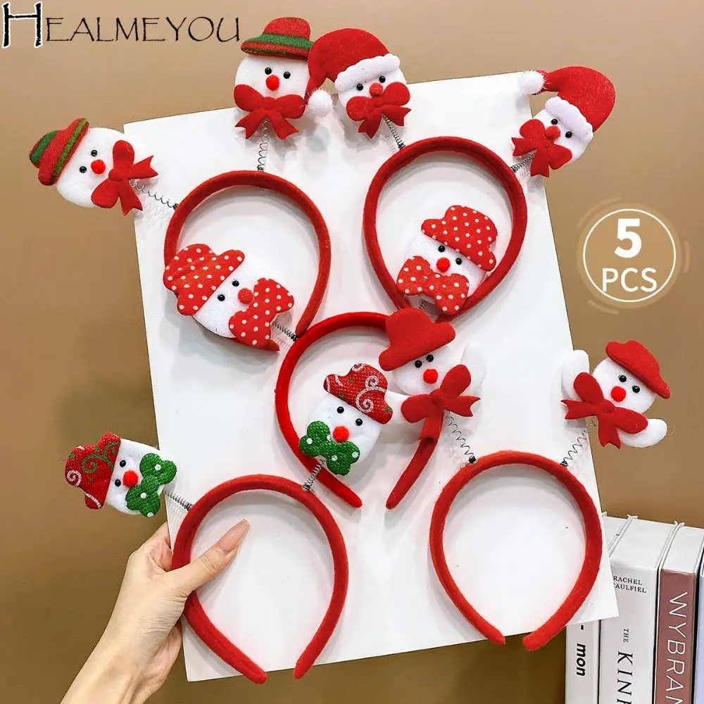 

5PCS Elk Antler 2025 Headband Santa's Hat Adults Kids Christmas Hair Hoop Snowman Headwear Headdress New Year Hairband