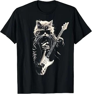 Camisetas de manga corta con estampado de gato rockero para hombre, divertidas camisetas casuales con estampado 3D de gato con guitarra, camisetas para hombre y mujer, estilo Y2K, ropa de verano.