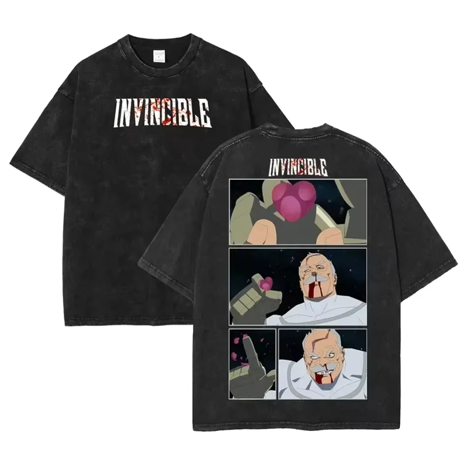 2026 Invincible Anime Lover Washed T-shirt Year round clothing personality Clothes Plus Size Unisex Y2k