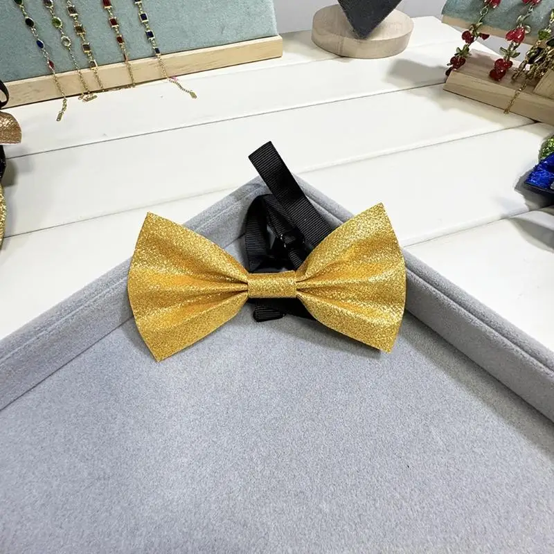 U13E Handmade Ribbon Busur Brooch Pria Shirt Collar Pin Rhinestones Crystal