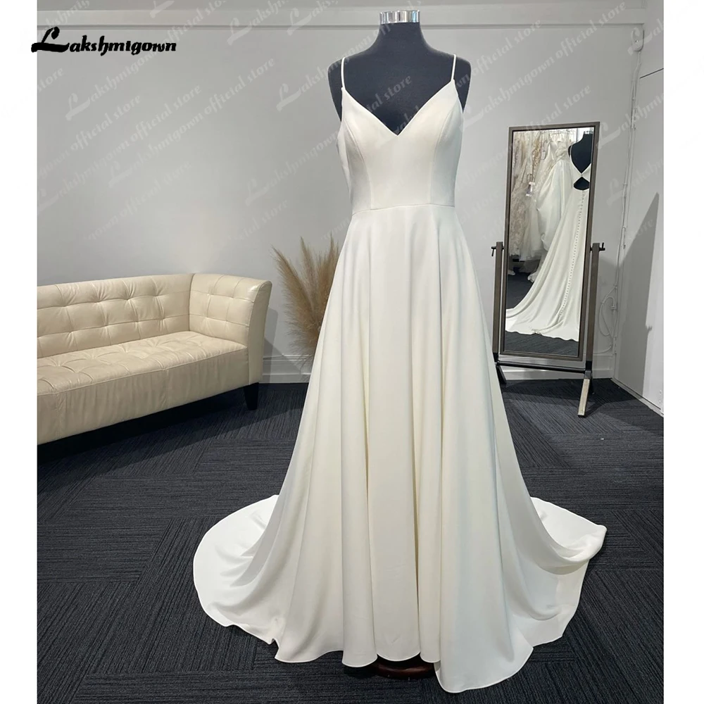 Yanshmigown-Robes de mariée simples pour femmes, Robe de mariée élégante, Crêpe Satin, Dos nu, Longue, Sexy, Quel que soit le train de balayage, 2024