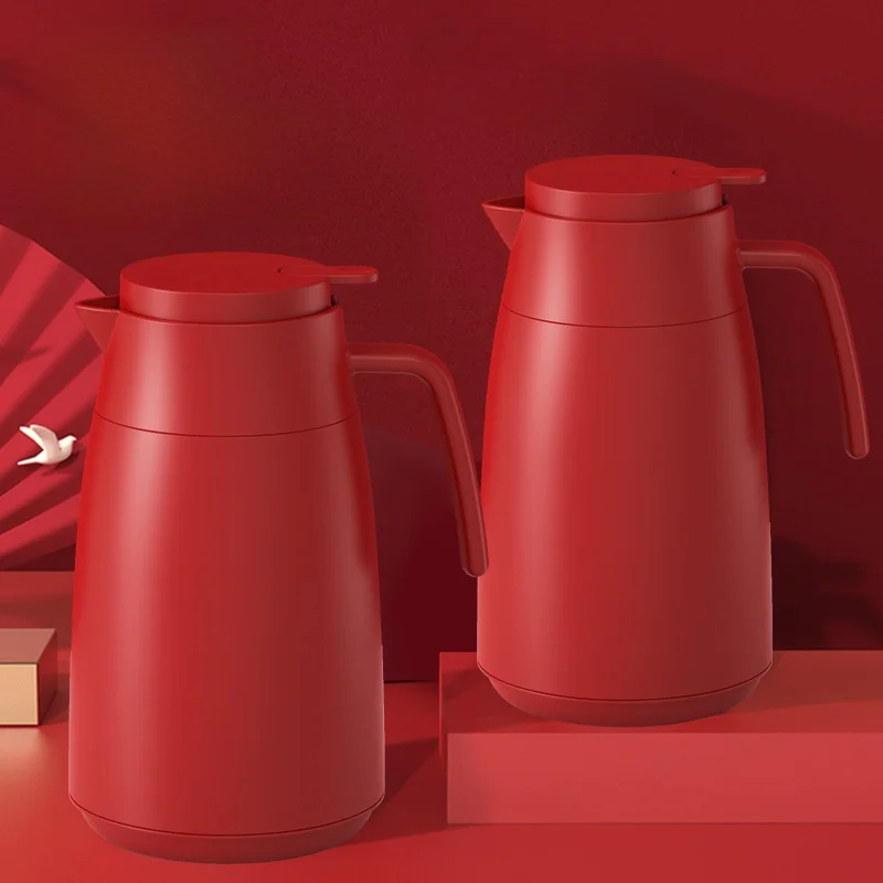 

Термос большой емкости для пары, свадебный подарок, красный, с внутренней колбой из нержавеющей стали, железная ручка, бутылка для воды