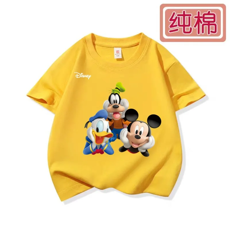 Disney children's T-shirt summer pure cotton boys' short sleeved girls' baby top cartoon printed trendy brand children's clothin