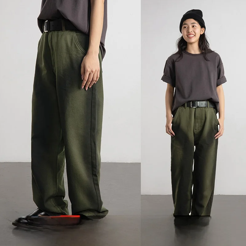 

Мужские джинсы в стиле милитари, прямые брюки с высокой талией, повседневные брюки