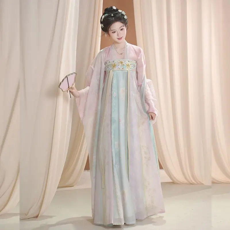 Tang Hanfu women's summer thin cardigan chest-length embroidered broken skirt daily commuting ancient clothing