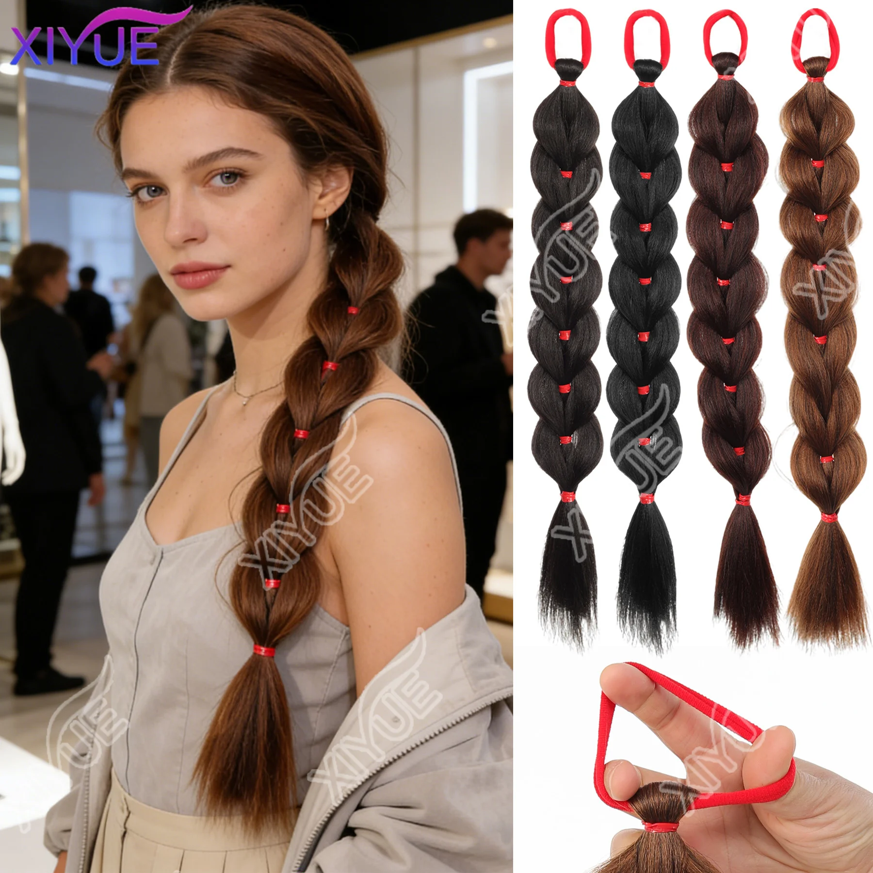 

XIYUE Synthetic Ponytail Hair Extensions Women LongPonytail Braids With Rubber Bands Heat resistant Hairpieces Braided Ponytail