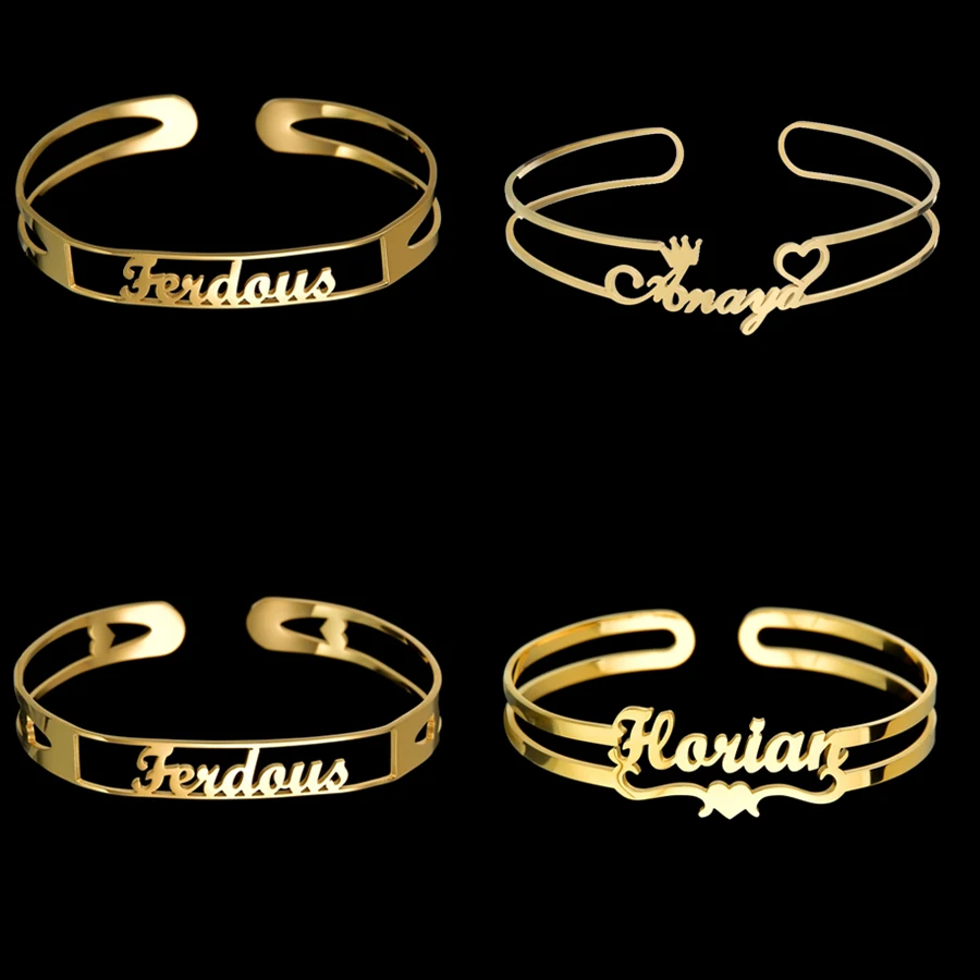 

Acheerup Personalized Name Heart Bangles for Women Stainless Steel Customized Letter 10mm Wide Bracelets Gold Color Jewelry Gift