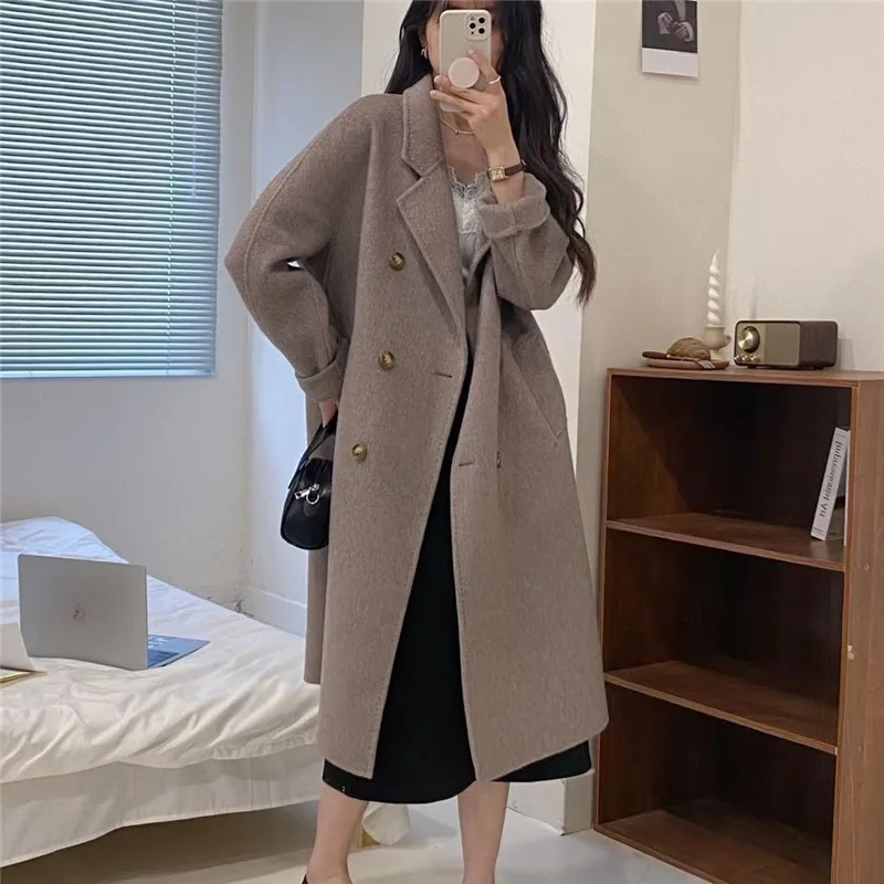 2023 Autumn/Winter New Double breasted Double sided Cashmere Coat Women's Classic Loose Fit