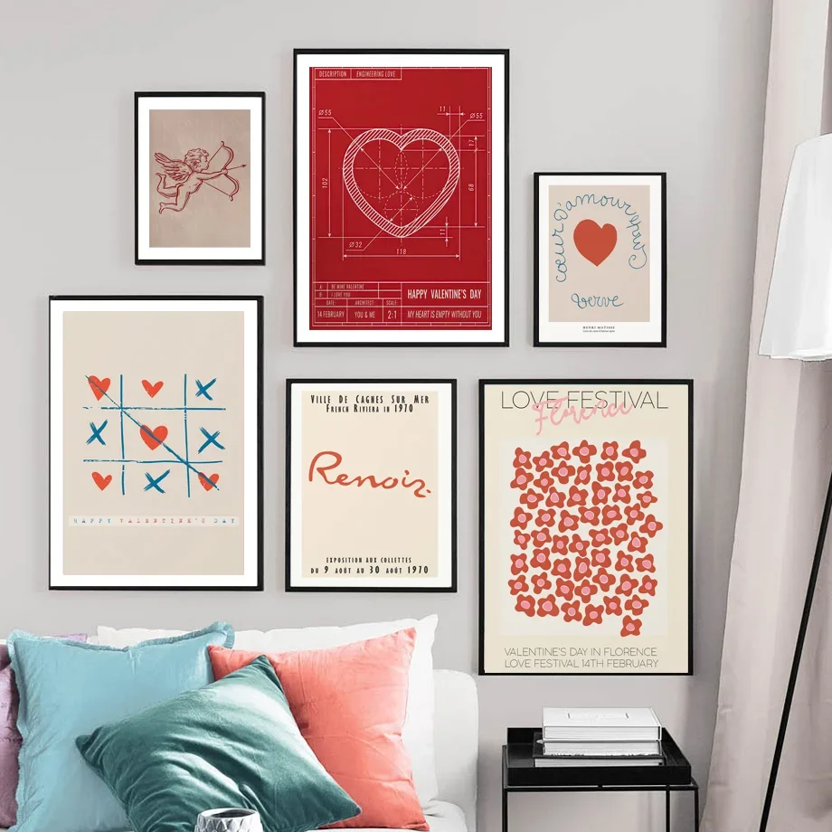 Modern Simple Wall Art Valentine Cupid Romantic Love Heart Abstract HD Canvas Poster Prints Home Bedroom Living Room Decoration