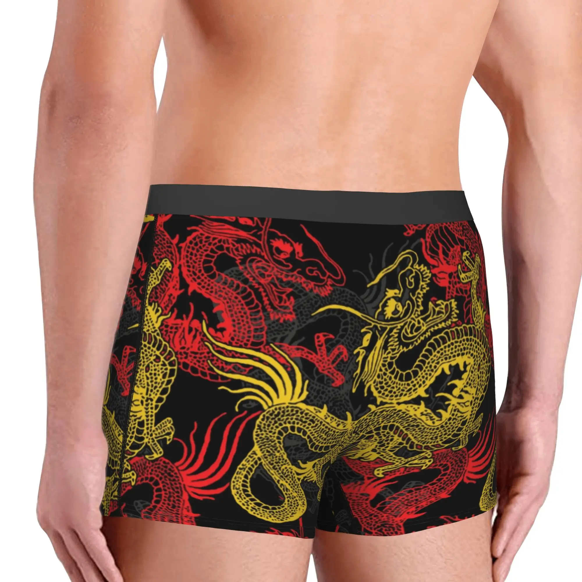 Golden Chinese Dragon Pattern Underwear Male Printed Oriental Mythical Boxer Shorts Panties Briefs Soft Underpants