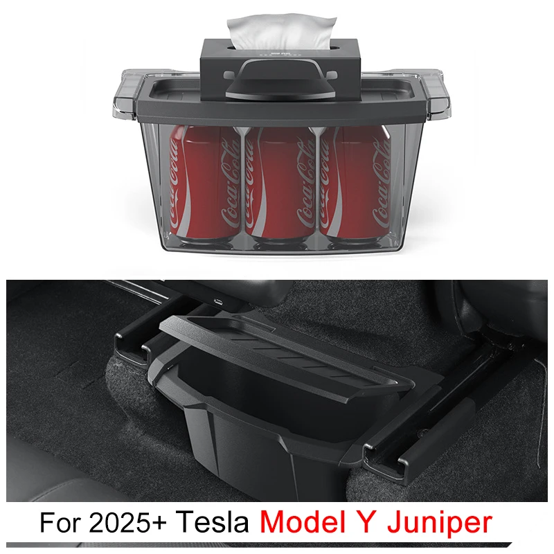 Para el nuevo modelo Tesla YJuniper Launch 2025 + accesorios caja de almacenamiento de reposabrazos trasero organizador de carga impermeable caja de basura TPE