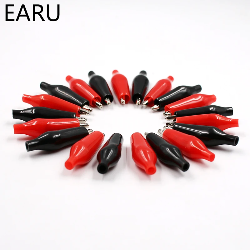 10-20pcs 28mm Metal Alligator Clip  Crocodile Electrical Clamp Testing Probe Meter Black Red with Plastic Boot Car Auto Battery