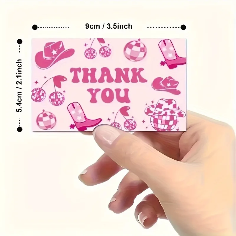 1000PCS Custom Pink Western Thank You Cards Cowgirl Hat Boot Print Free Design Fast Delivery For Small Business