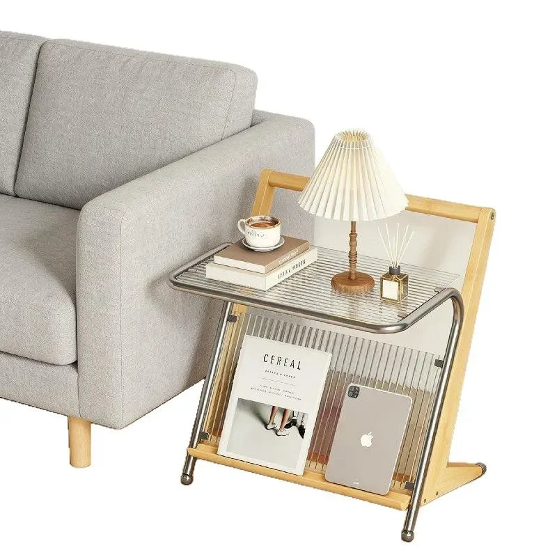 Modern Glass Side Table Japanese Style Small Living Room Sofa End Table Light Luxury Bedside Nightstand for Apartment