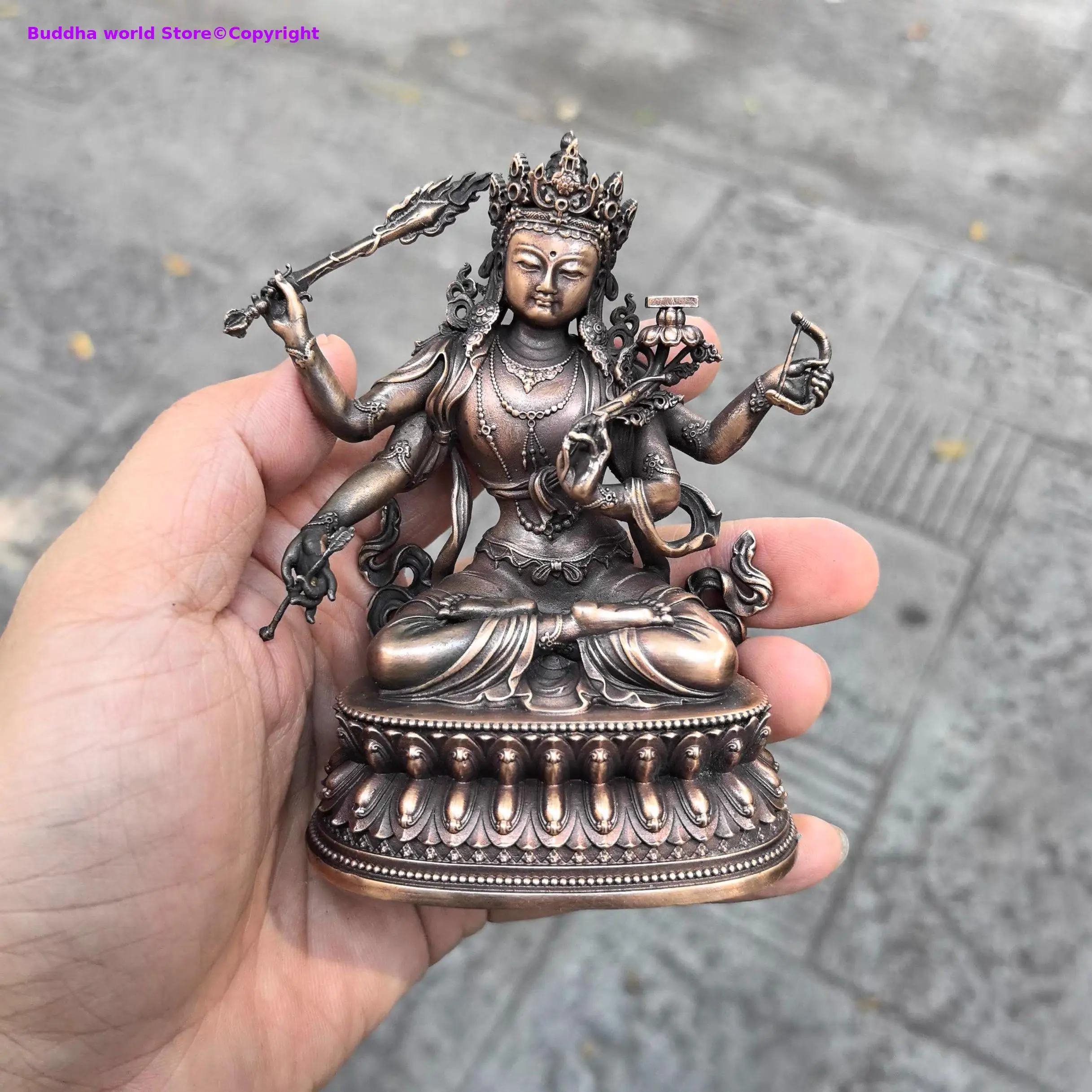 Special offer Exquisite copper carving Buddha Six armed Wisdom Bodhisattva Buddha statue Buddhist altar tibetan family worship